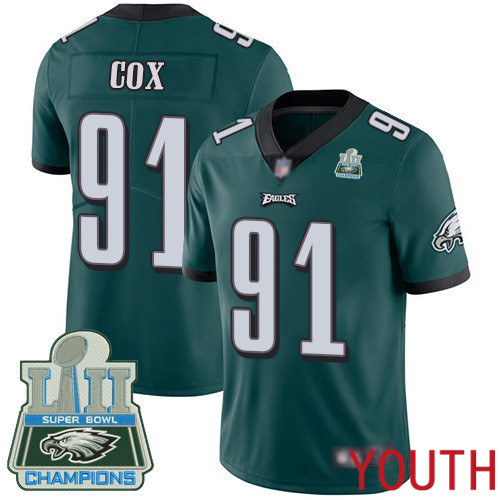 Youth Philadelphia Eagles #91 Fletcher Cox Midnight Green Team Color Vapor Untouchable NFL Jersey Limited Player 100th->youth nfl jersey->Youth Jersey